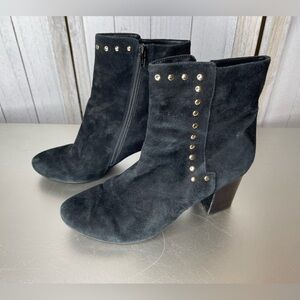 Neiman Marcus Women Black Silver Studded Suede Boot Shoe Sz US 9